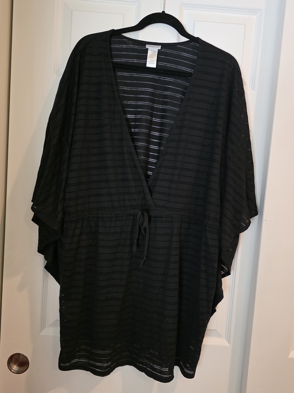 Black Women's V-Neck Tie-Waist Cover-Up